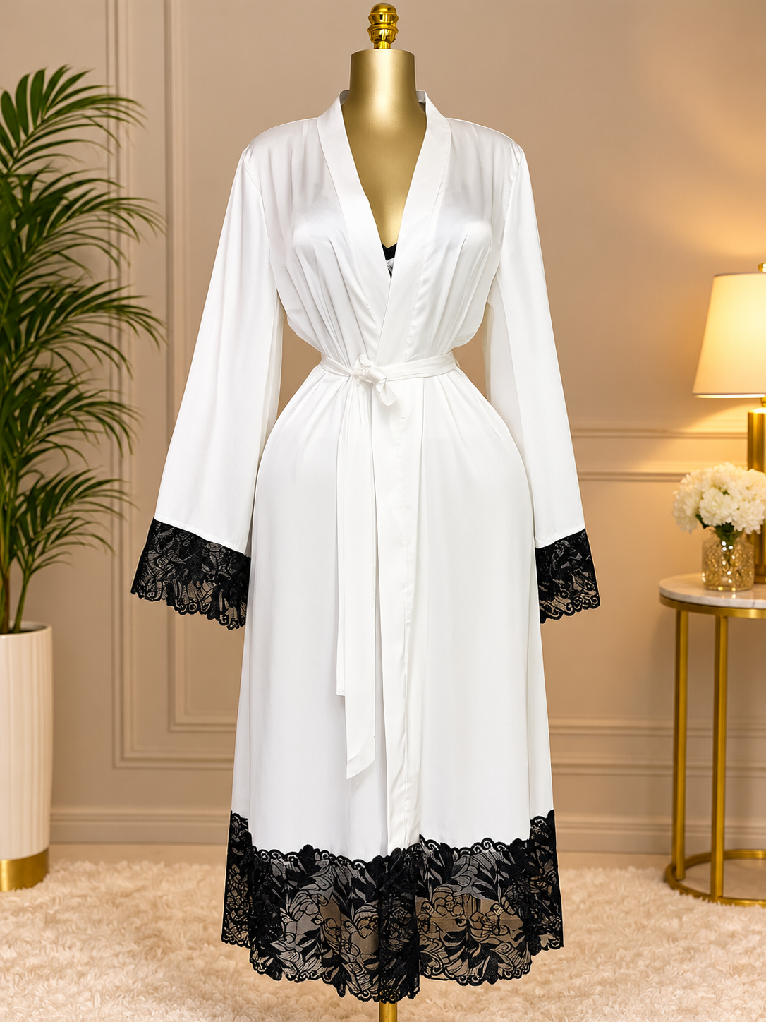White Satin Lace Nightwear Robe