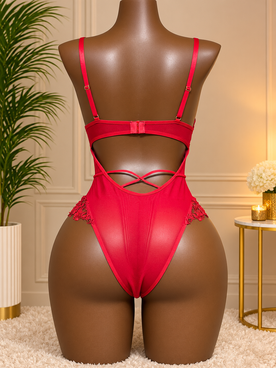 Red  Lace Nightwear Bodysuit
